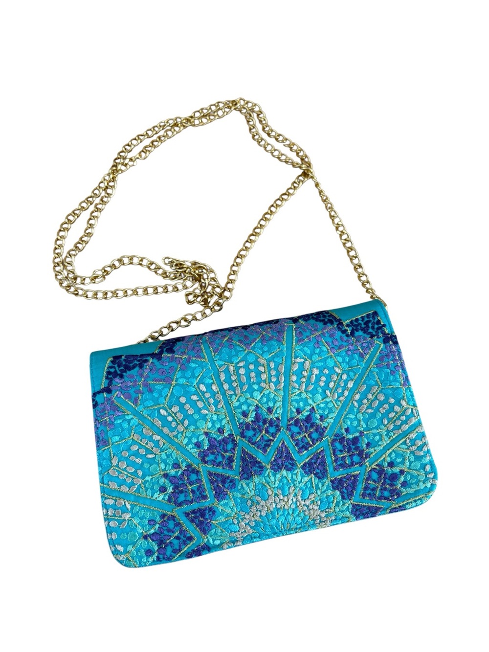 Shiraleah Azizah Turquoise Mosaic Embroidered Chain Strap Clutch